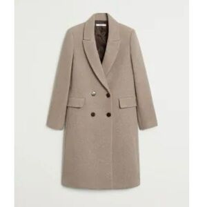 Mango Women's Taupe Double-Breasted Wool Blend Coat